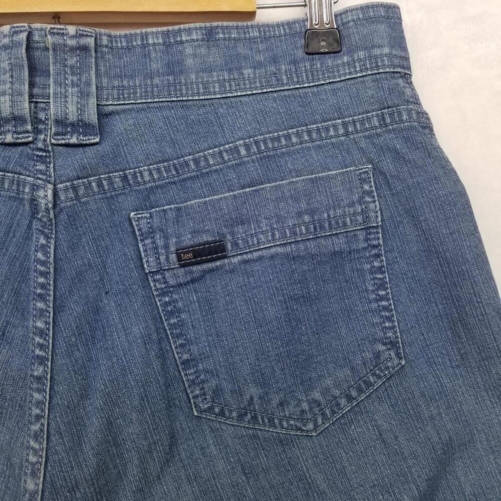 Lee Denim Capri Jhorts Womens 12 Med Blue Jean Roll-tab Hem Y2K - Picture 8 of 11